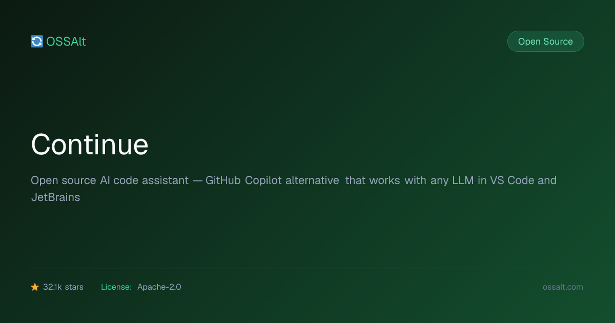 Continue — Open Source GitHub Copilot Alternative | OSSAlt